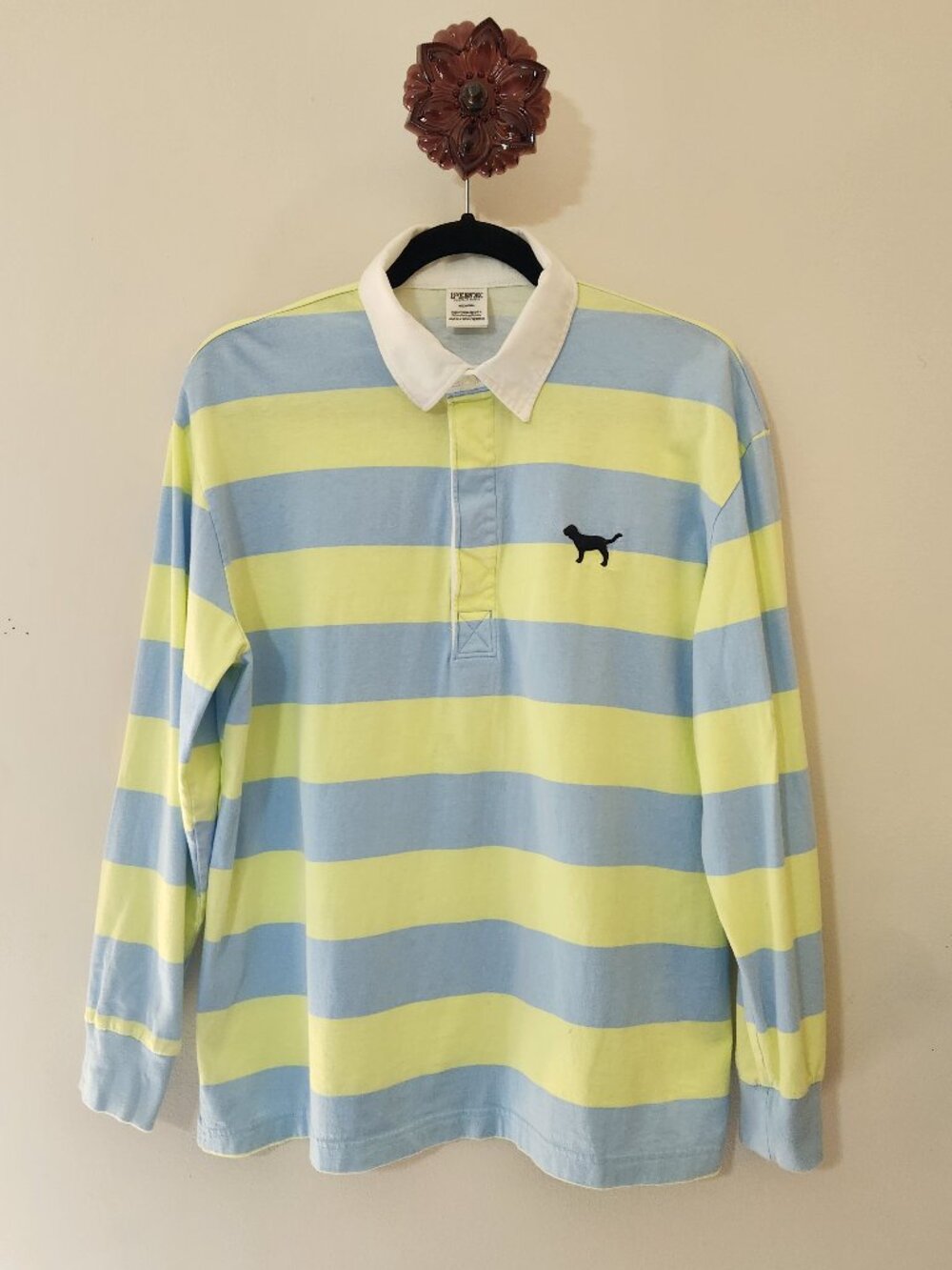 Victoria’s Secret PINK Blue & Yellow Striped Varsity Campus Rugby Shirt. Sz M